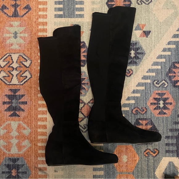 Stuart Weitzman Lander 50/50 Over the Knee Boot - Sz 9- Black Suede Wedge Heel - Picture 6 of 16